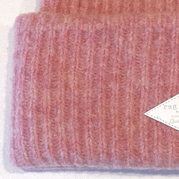 New Rag & Bone Superfine Merino Wool Pink Beanie Hat with Pom - Picture 7 of 15